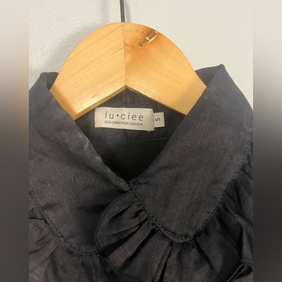 Lu•ciee Valerie Ramie Shirt black eco-friendly button collar blouse size small - Picture 7 of 11